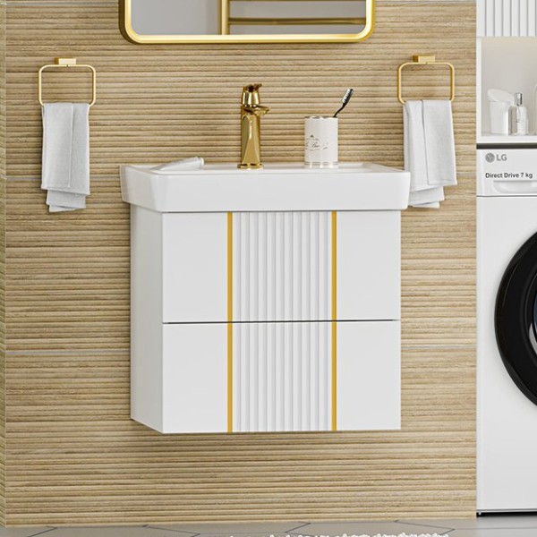 Тумба под раковину Brevita Vega 60 подвесная, белая, золото