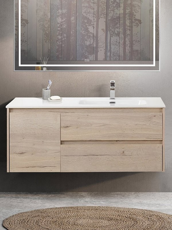 Тумба с раковиной BelBagno Kraft R, 120 2 ящика, дверца, rovere galifax bianco