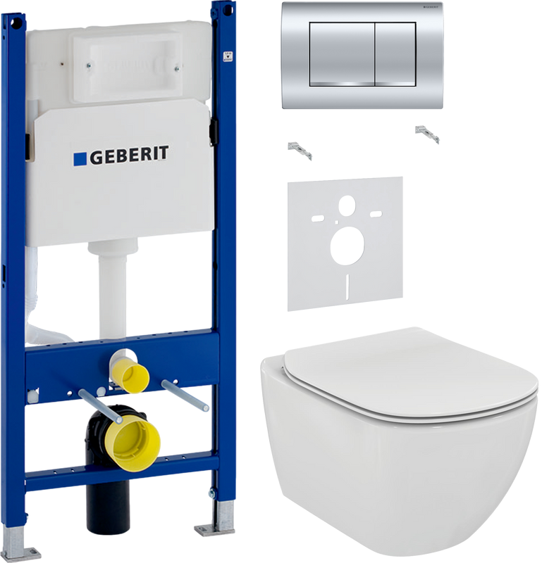 Комплект Унитаз подвесной Ideal Standard Tesi T354601 с микролифтом + Звукоизоляция Geberit + Инсталляция Duofix Delta 458.163.21.1 с кнопкой смыва, хром