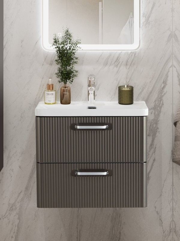 Тумба с раковиной BelBagno Due 50 ручки хром полированный, оружейная сталь