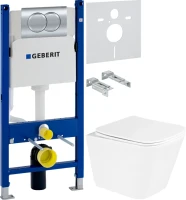 Комплект Унитаз подвесной BelBagno Due + Инсталляция Geberit Duofix Delta 458.149.21.1 с кнопкой смыва, хром + Звукоизоляция