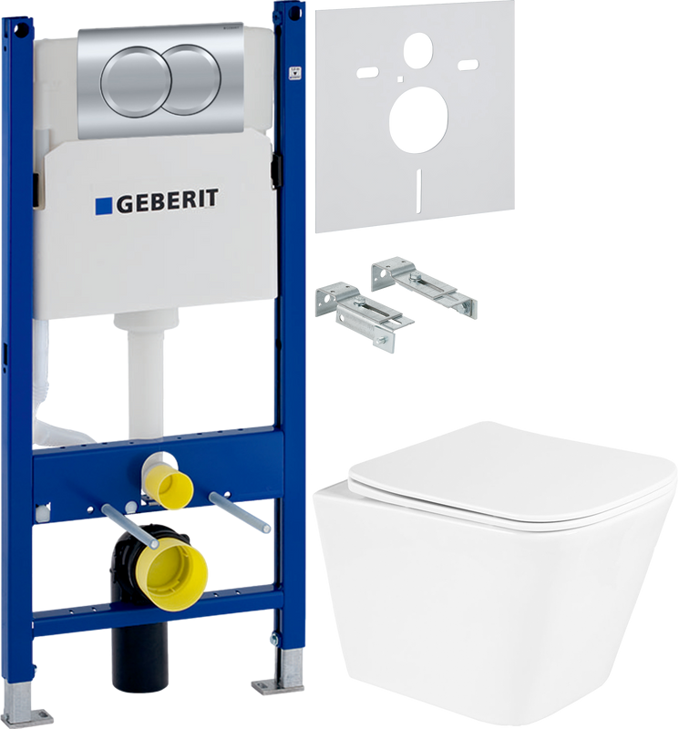 Комплект Унитаз подвесной BelBagno Due + Инсталляция Geberit Duofix Delta 458.149.21.1 с кнопкой смыва, хром + Звукоизоляция