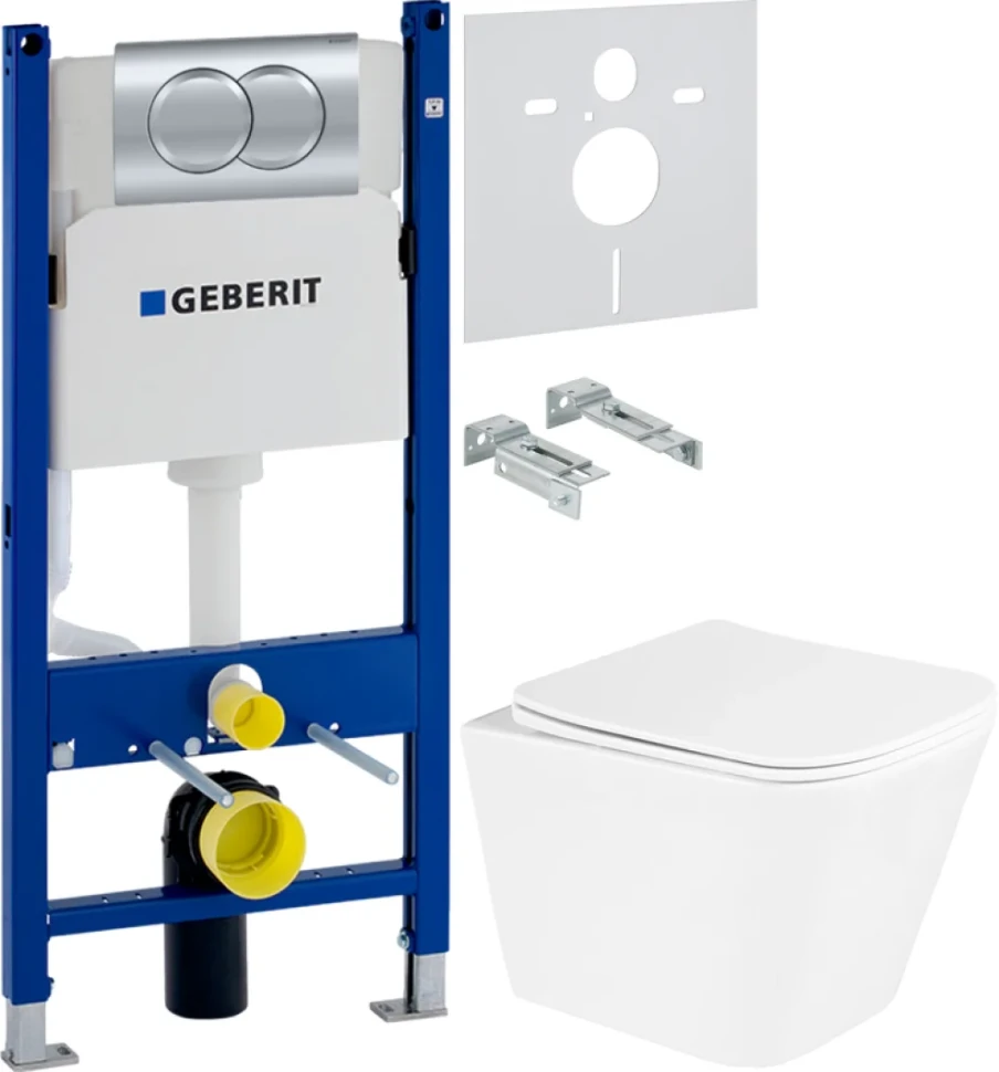 Комплект Унитаз подвесной BelBagno Due + Инсталляция Geberit Duofix Delta 458.149.21.1 с кнопкой смыва, хром + Звукоизоляция