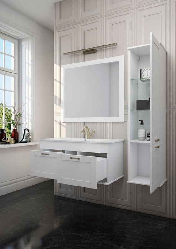 Тумба с раковиной Sanflor Ванесса 95, подвесная, белая