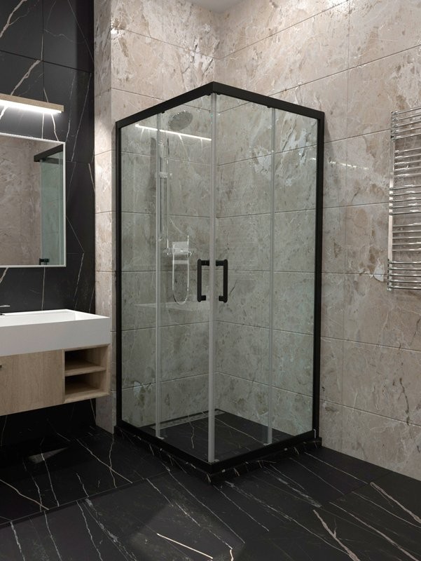 Душевой уголок Triton 80x80 см, без поддон, профиль черный, стекло прозрачное