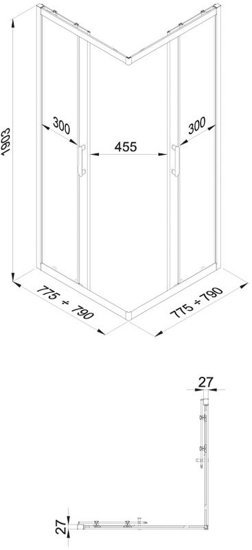 Душевой уголок Triton 80x80 см, без поддон, профиль черный, стекло прозрачное