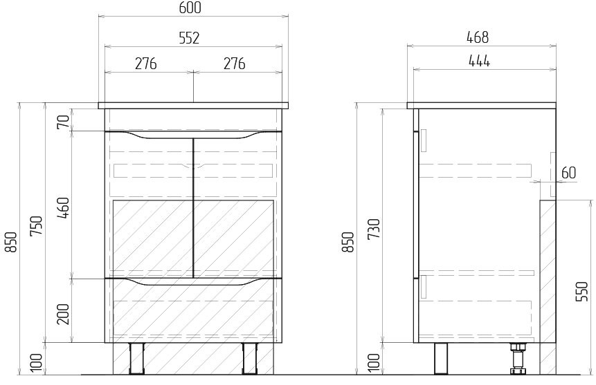 Тумба под раковину Vigo Grani 60 напольная, 2 дверцы, 1 ящик, белая