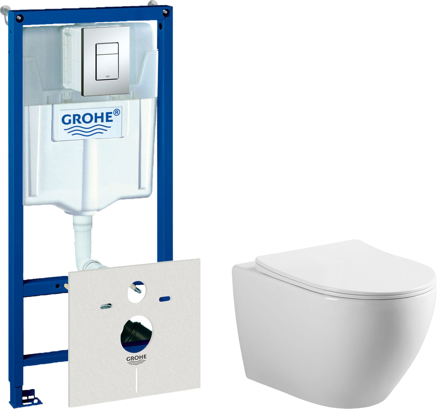 Комплект Унитаз подвесной Vincea Esse VT1-211 + Инсталляция Grohe Rapid SL 38772001 3 в 1 с кнопкой смыва + Шумоизоляция 37131000
