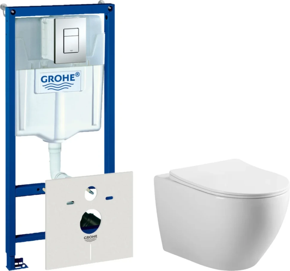 Комплект Унитаз подвесной Vincea Esse VT1-211 + Инсталляция Grohe Rapid SL 38772001 3 в 1 с кнопкой смыва + Шумоизоляция 37131000
