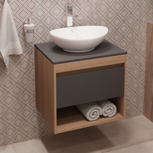 Тумба с раковиной Teymi Ritta 55 дуб эврика, матовый графит, раковина Lori 60