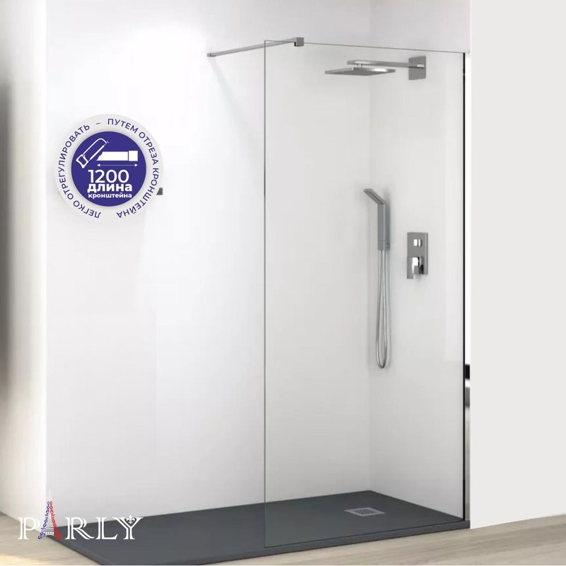 Душевая перегородка Parly T80 80 см, профиль глянцевый хром, стекло прозрачное