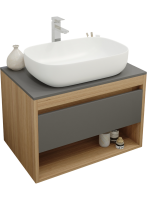 Тумба с раковиной Teymi Ritta 75 дуб эврика, матовый графит, раковина Solli 60
