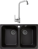 Комплект Мойка GranFest Quarz Z 15 черная + Смеситель MEGA Ege MG-PL10 хром