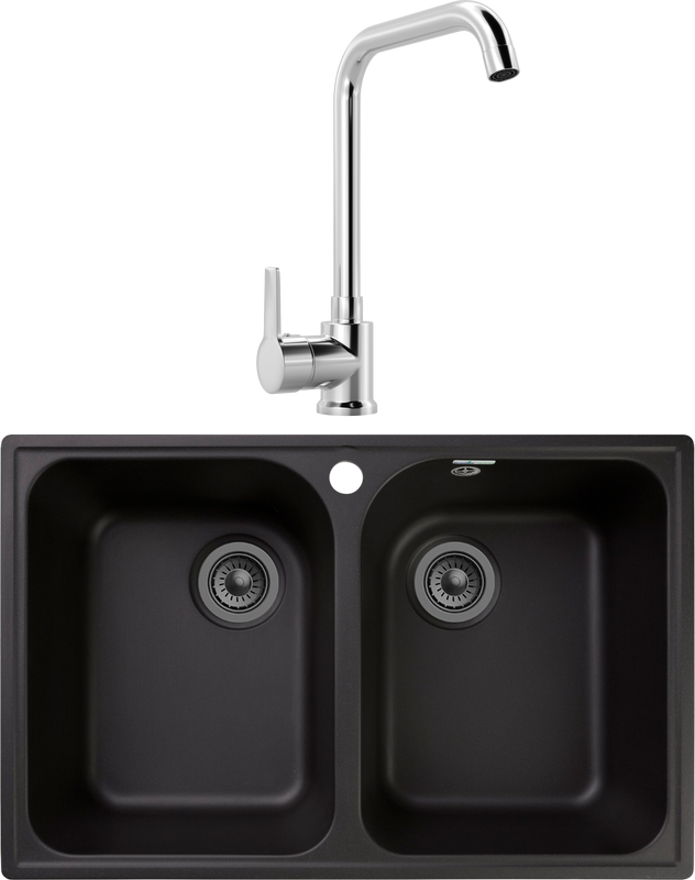 Комплект Мойка GranFest Quarz Z 15 черная + Смеситель MEGA Ege MG-PL10 хром