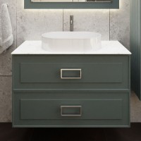 Тумба под раковину со столешницей La Fenice Cubo Twin 100 подвесная, серая, столешница белый мрамор, ручка белая
