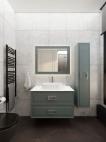 Тумба под раковину со столешницей La Fenice Cubo Twin 100 подвесная, серая, столешница белый мрамор, ручка белая