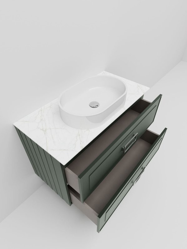 Тумба под раковину со столешницей La Fenice Cubo Twin 100 подвесная, серая, столешница белый мрамор, ручка белая