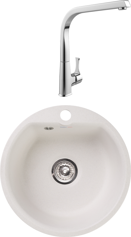 Комплект Мойка GranFest Smart SM 435 белый + Смеситель MEGA Mega