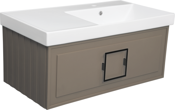 Тумба с раковиной La Fenice Cubo 90 R подвесная, cappuccino, ручка черная, раковина Cubo 90 R