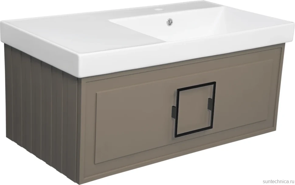 Тумба с раковиной La Fenice Cubo 90 R подвесная, cappuccino, ручка черная, раковина Cubo 90 R