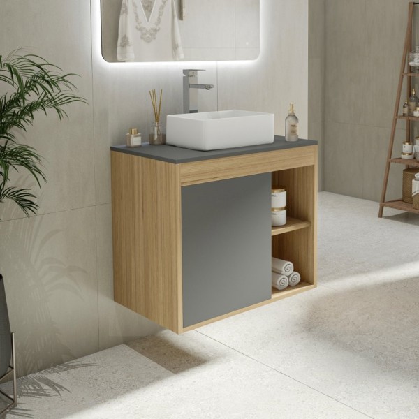 Тумба с раковиной Teymi Nura 70 дуб эврика, матовый графит, раковина Helmi Mini 38