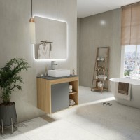 Тумба с раковиной Teymi Nura 70 дуб эврика, матовый графит, раковина Helmi Mini 38