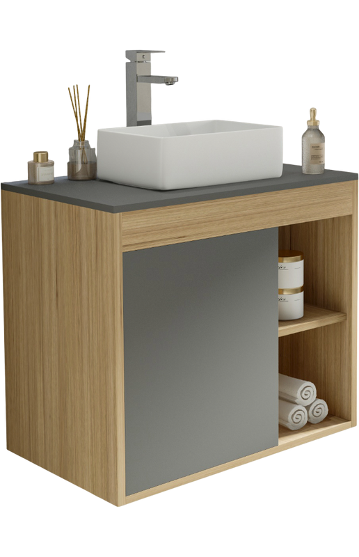 Тумба с раковиной Teymi Nura 70 дуб эврика, матовый графит, раковина Helmi Mini 38
