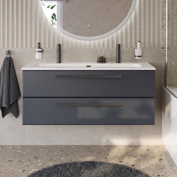 Тумба с раковиной Cezares Eco Cer-N 120 grafito, раковина Eco 120-1-2, ручки матовые черные