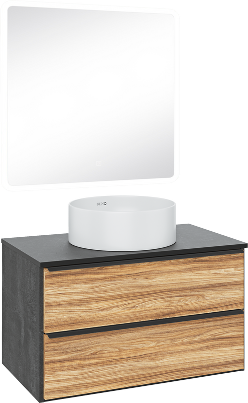 Мебель для ванной комнаты Runo Мальта 85 дуб, черная, раковина Palla 40