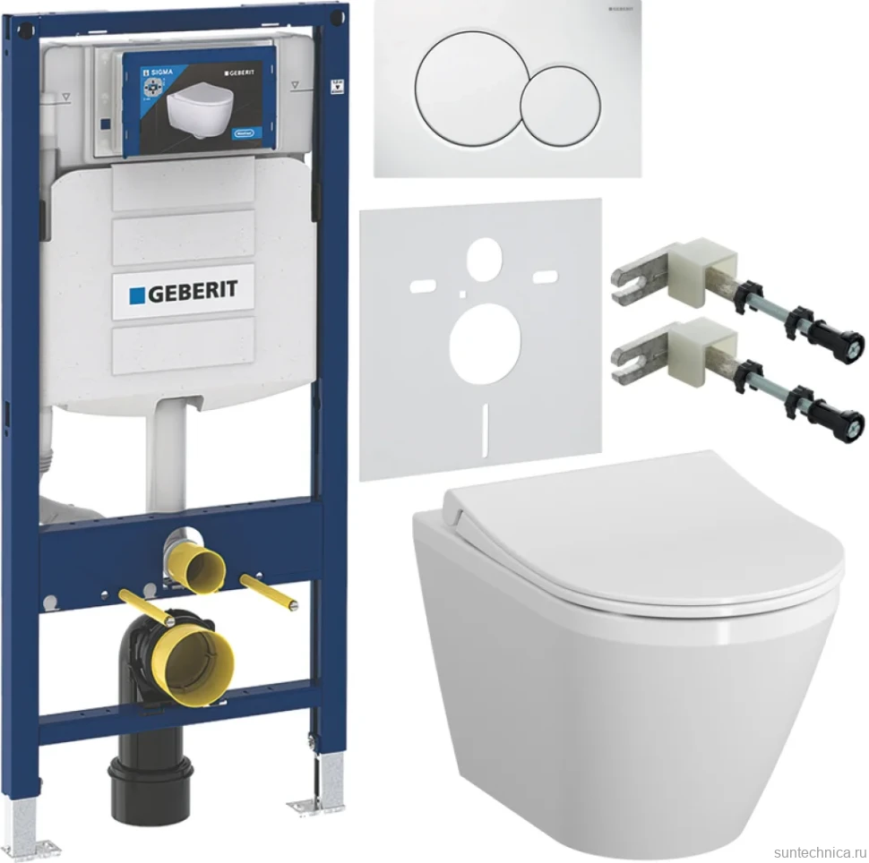 Комплект Унитаз подвесной VitrA Integra Round 7041B003-0075 + Крышка + Инсталляция Geberit Duofix UP 320 111.300.00.5 + Кнопка Sigma 01 115.770.11.5 белая + Крепления 111.815.00.1 к стене + Звукоизоляция
