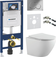 Комплект Унитаз подвесной Bauedge Bau Dream PRO-2 безободковый, с микролифтом, белый + Крепления Geberit Duofix 111.815.00.1 к стене + Звукоизоляция + Инсталляция UP 320 111.300.00.5 + Кнопка Sigma 01 115.770.21.5 хром