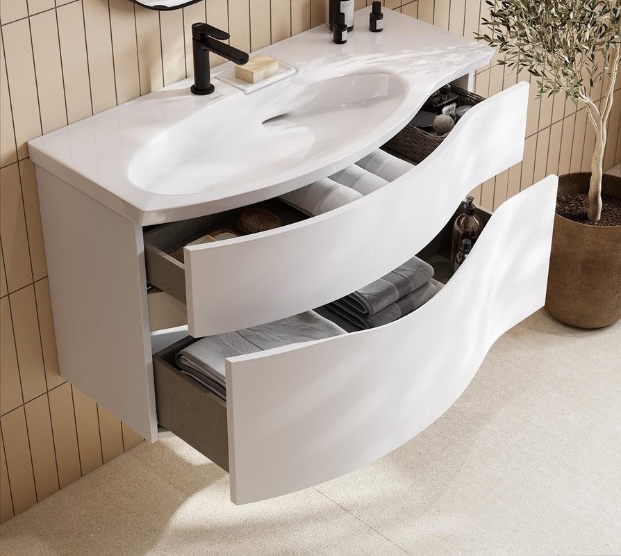 Мебель для ванной комнаты KERAMA MARAZZI Riva 100, левая подвесная, белая матовая