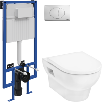 Комплект Унитаз подвесной Hansgrohe GladeLake S безободковый, с микролифтом + Инсталляция STWORKI + Кнопка 230822 хром глянцевый