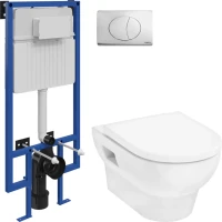 Комплект Унитаз подвесной Hansgrohe GladeLake S безободковый, с микролифтом + Инсталляция STWORKI + Кнопка 230822 хром глянцевый