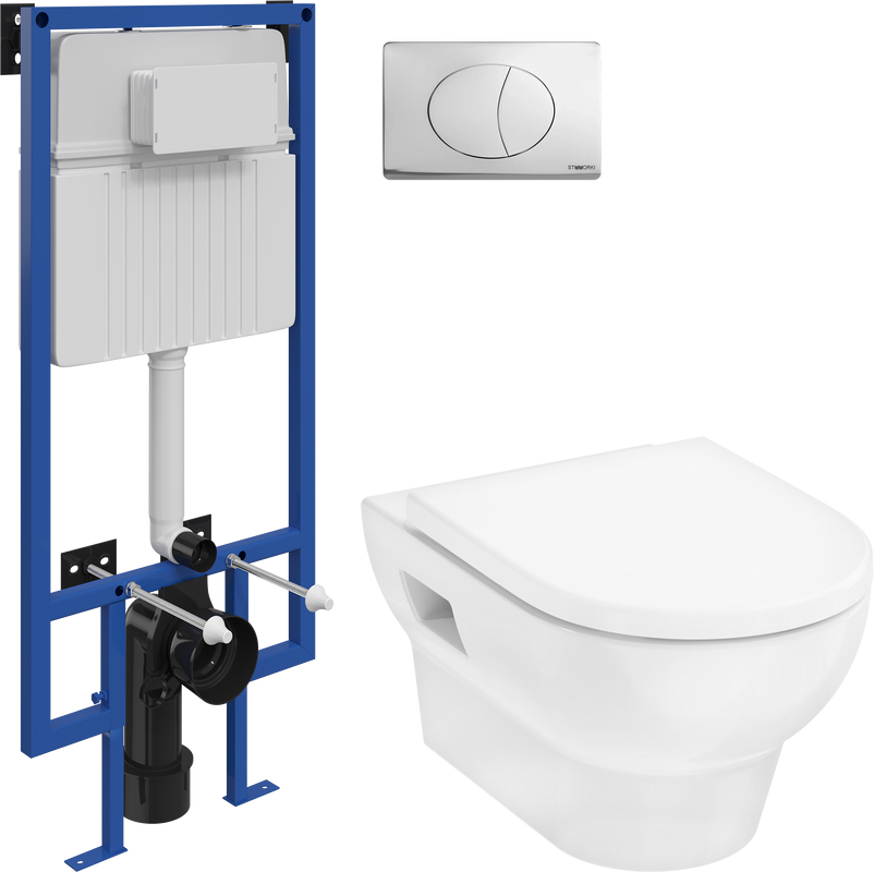 Комплект Унитаз подвесной Hansgrohe GladeLake S безободковый, с микролифтом + Инсталляция STWORKI + Кнопка 230822 хром глянцевый