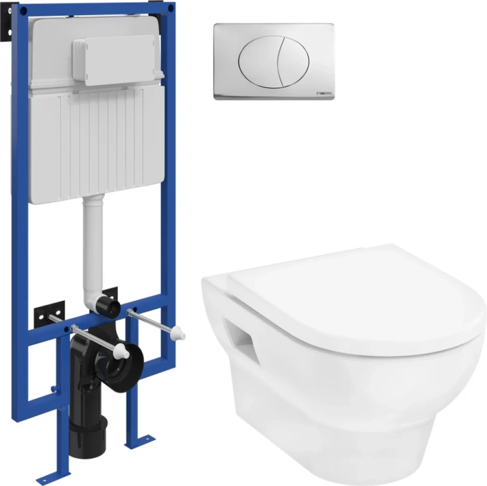 Комплект Унитаз подвесной Hansgrohe GladeLake S безободковый, с микролифтом + Инсталляция STWORKI + Кнопка 230822 хром глянцевый