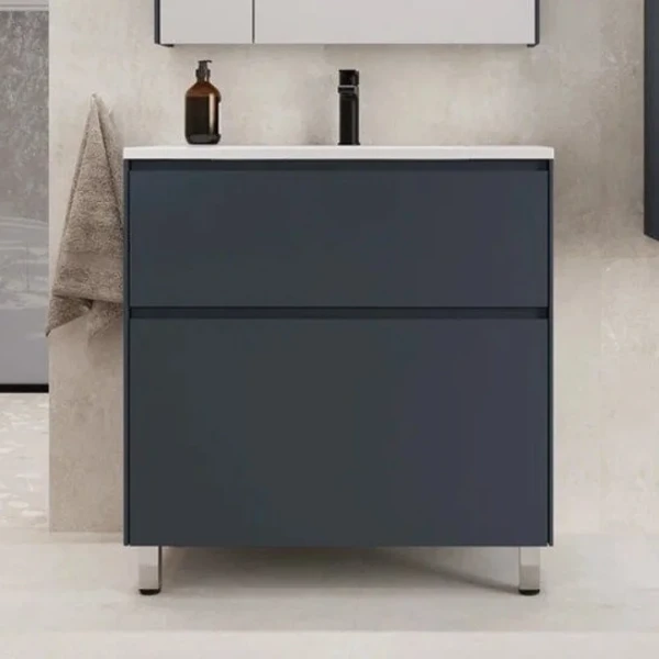 Тумба с раковиной Style Line Лима 80 см напольная LINE 80 2 ящика PLUS Графит ЭМАЛЬ