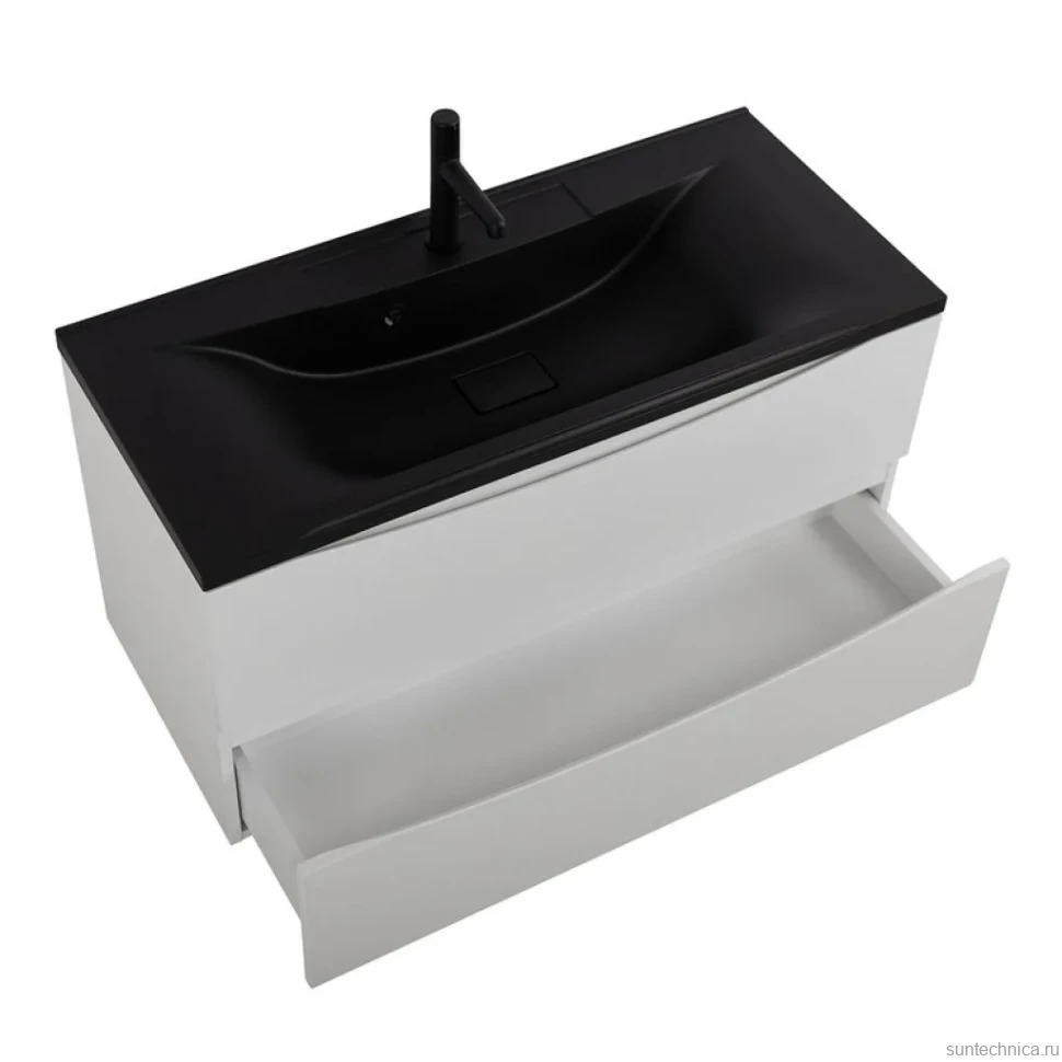 Тумба с раковиной BelBagno Marino 100 подвесная, bianco lucido, черная раковина