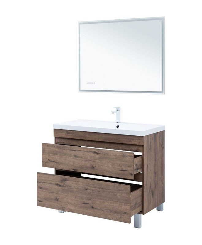 Тумба под раковину Aquanet Нота New 100 напольная, дуб веллингтон табак