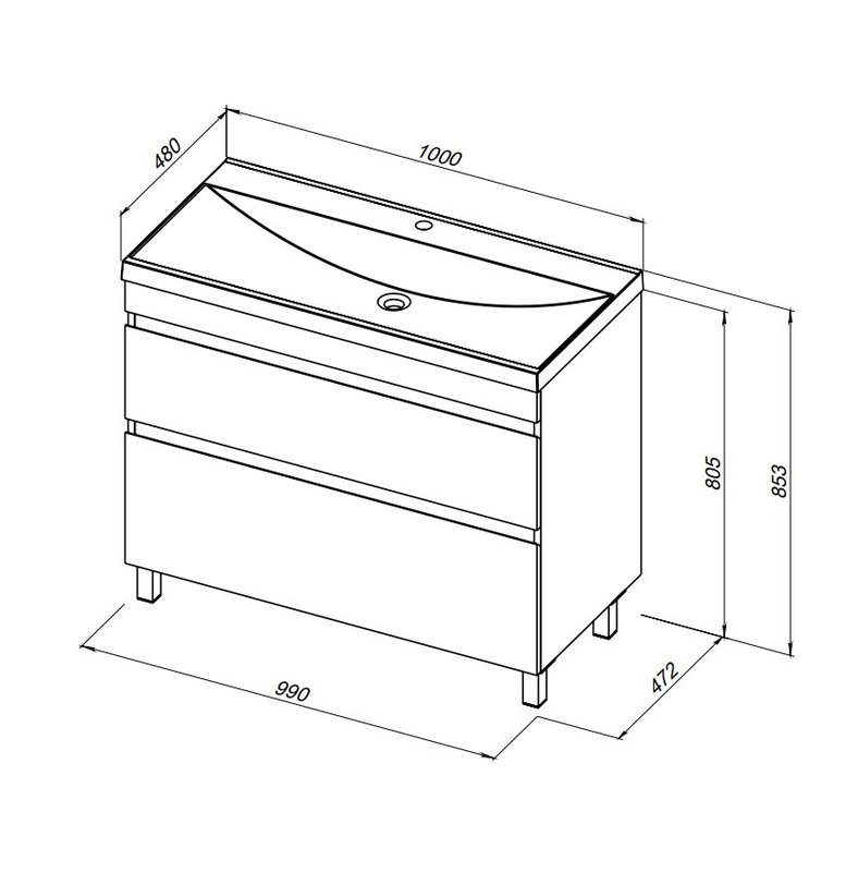 Тумба под раковину Aquanet Нота New 100 напольная, дуб веллингтон табак