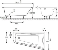 Акриловая ванна Jacob Delafon Odeon Up R 160x90 см, угловая, правая, пристенная, белая, асимметричная