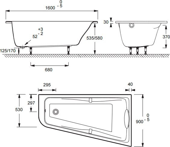 Акриловая ванна Jacob Delafon Odeon Up R 160x90 см, угловая, правая, пристенная, белая, асимметричная