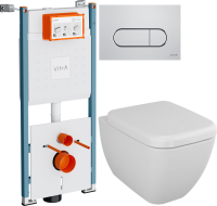 Комплект Унитаз подвесной VitrA Shift 7742B003-0075 белый глянцевый + Крышка 91-003-009 с микролифтом, петли хром + Инсталляция V-Fix Core 732-5800-01PV + Кнопка Root Round 740-2280 хром
