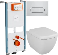 Комплект Унитаз подвесной VitrA Shift 7742B003-0075 белый глянцевый + Крышка 91-003-009 с микролифтом, петли хром + Инсталляция V-Fix Core 732-5800-01PV + Кнопка Root Round 740-2280 хром