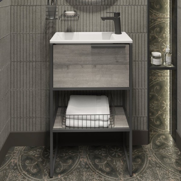 Тумба с раковиной STWORKI Брамминг 50 напольная, дуб шерман серый