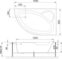 Акриловая ванна Royal Bath Alpine RB 819103 R 140x95 см, угловая, правая, пристенная, белая, асимметричная, с каркасом, с сиденьем