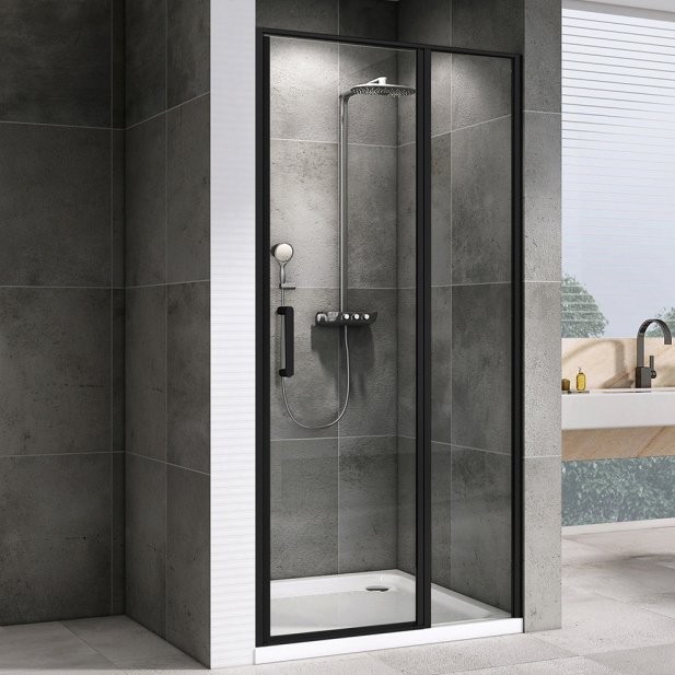 Душевая дверь в нишу Abber Sonnenstrand AG04110BS 110 см, профиль черный, стекло прозрачное