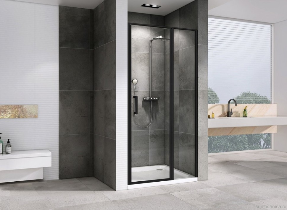 Душевая дверь в нишу Abber Sonnenstrand AG04110BS 110 см, профиль черный, стекло прозрачное