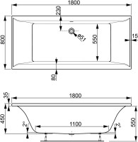 Акриловая ванна Vagnerplast Veronela 180x80 см, пристенная, ультрабелая, с каркасом