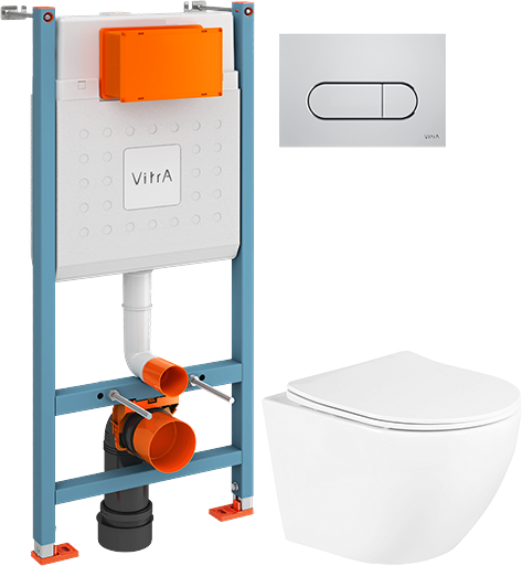 Комплект Унитаз подвесной BelBagno Uno + Инсталляция VitrA V-Fix Core 732-5800-01 с кнопкой смыва Root R 740-2280 хром